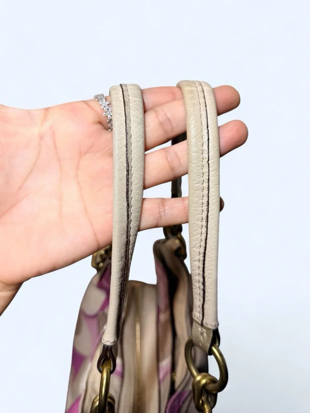 Coach Pink and Beige Signature C Hobo with Gold Hardware